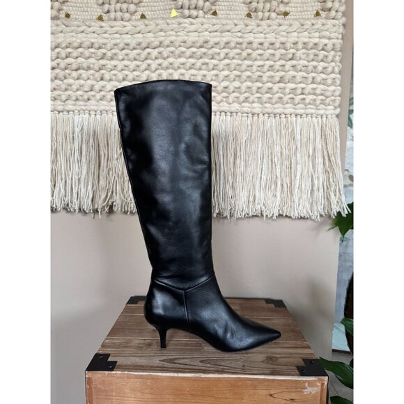 SOULIERS MARTINEZ Elena Black Leather Knee High 60mm Kitten Heel Boots - Picture 6 of 12